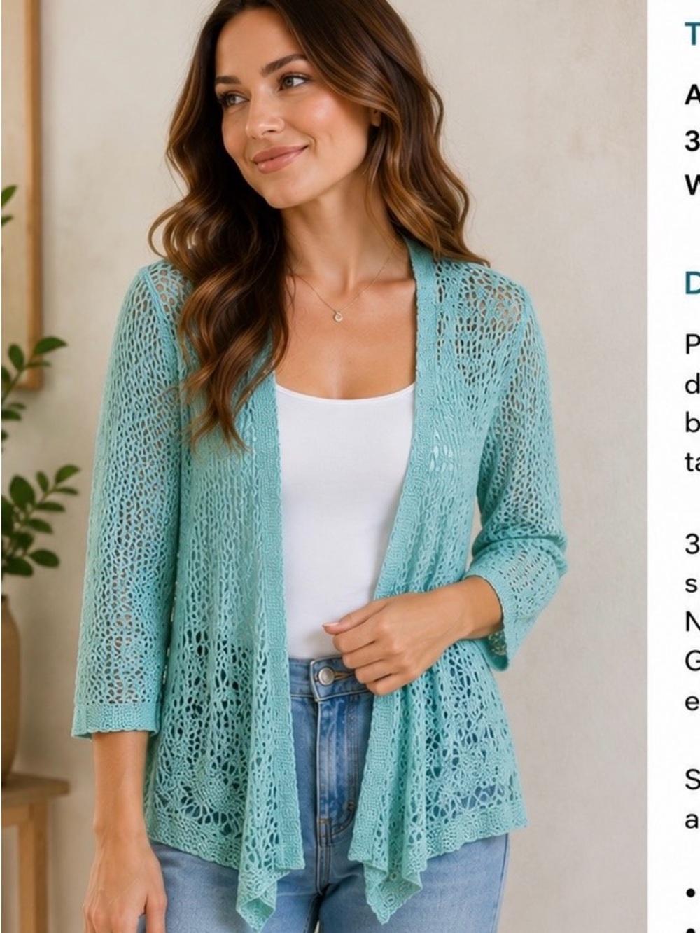 Seafoam Aqua Open Knit Cardigan Waterfall Drape Lace Lightweight Sweater NWOT